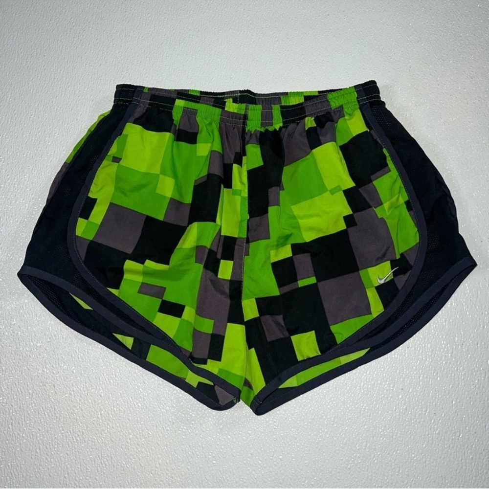 Nike Dri-Fit Women's Running Shorts Bright Green Black Shapes Size M